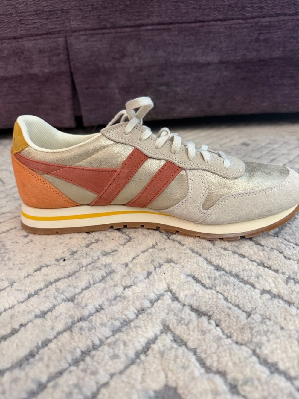 Gola Women's Metallic Silver Sneaker with Orange & Tan Accents - Picture 5 of 10